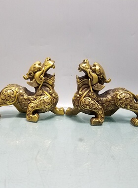 纯铜貔貅摆件一对公母金钱貔貅