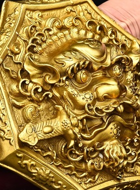 纯铜睚眦狮咬剑牌八角狮