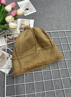 复古风加厚保暖毛绒渔夫帽女冬季潮百搭街头鹿皮绒耳罩