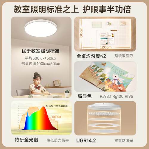 孩视宝童乐光护眼吸顶灯全光谱卧室灯书房儿童房间学习灯AH33E-T - 图0