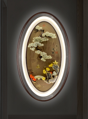 入户玄关玉石装饰画椭圆形5D挂画