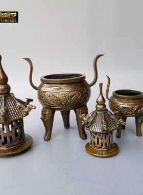 仿古铜熏香炉摆件古玩古塔铜器宝塔形盘香炉摆件定做