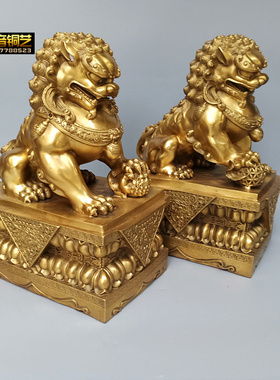 大号铜狮子宫门铜狮家用铜狮一对狮家用办公创意装饰摆件定做