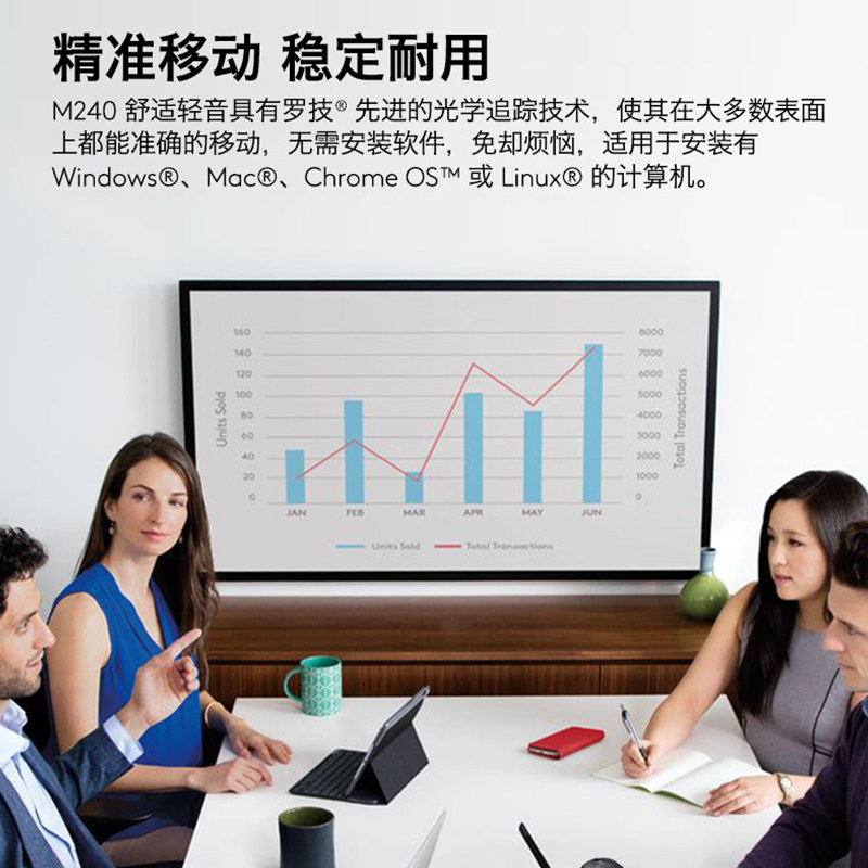 罗技 轻音系列 M240 无线鼠标 便携笔记本台式电脑办公家用蓝牙
