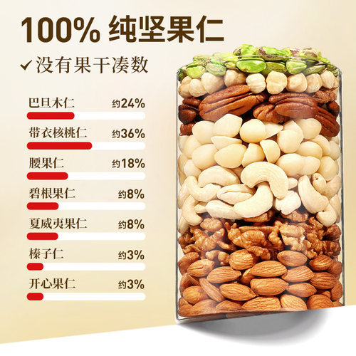 百草味每日坚果低GI750g干果纯坚果孕妇零食原味坚果独立小包装 - 图1