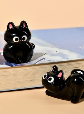 亮面罗小黑猫咪立体微景观树脂小配件手工diy钥匙扣车载桌面摆件