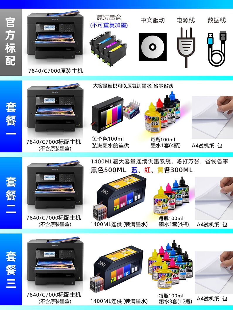 爱普生7840彩色A3打印机办公专用复印喷墨一体机墨仓连供无线C700-图1