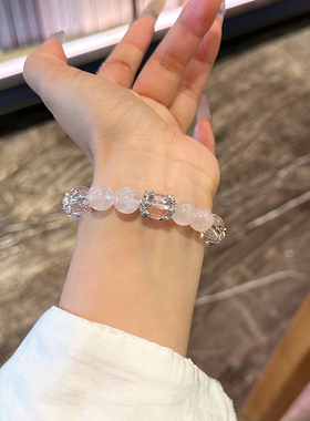 天然白水晶手链女巴西原石粉水晶