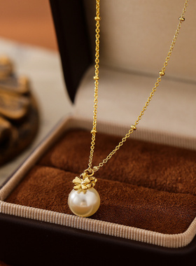 法式轻奢项链女珍珠吊坠