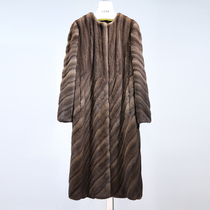 OUMI MUMMY IMPORTED WATER MINK FEMALE SUB-KNIFE WHOLE MINK VELVET FASHION LONG AND ROUND COLLAR WATER MINK FUR COAT