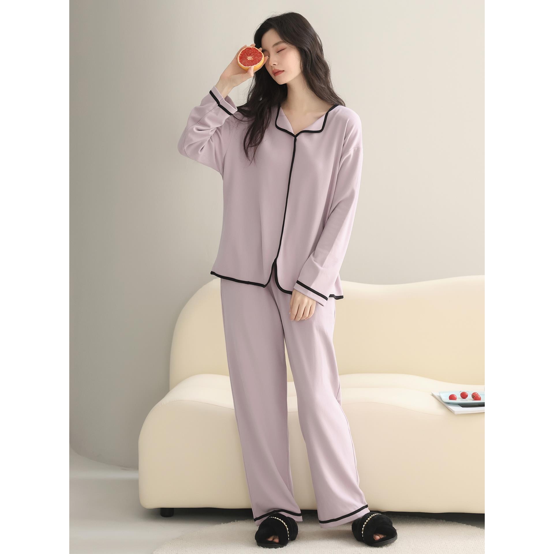 维多利亚睡衣秋冬双面磨毛德绒简约女海岛绒可外穿休闲家居服套装 - 图3