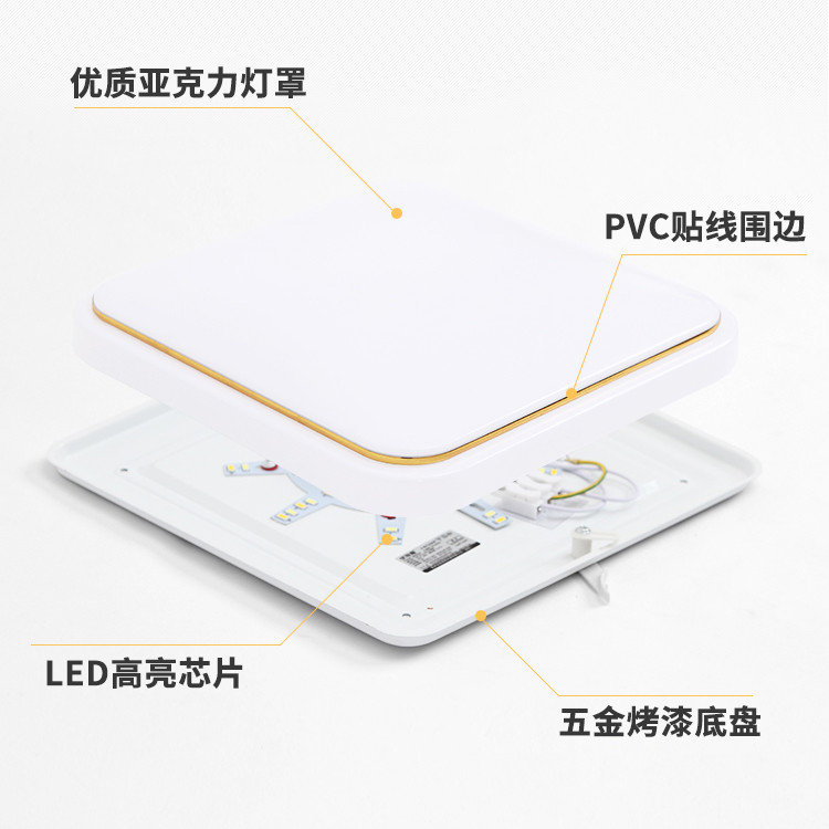 LED正方形卧室灯餐厅客厅灯阳台走廊厨卫家用灯具方灯全白吸顶灯 - 图2