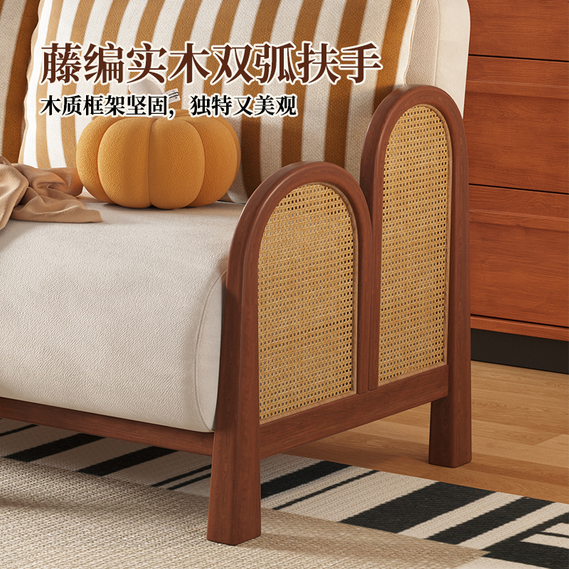 木宫匠家具莫奈沙发床中古风编藤一体两用客厅沙发床2025年新款 - 图2