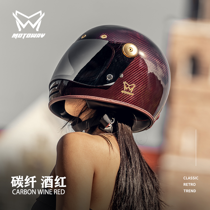 Motoway摩地威复古巡航摩托车头盔哈雷机车全盔男女轻量小盔体