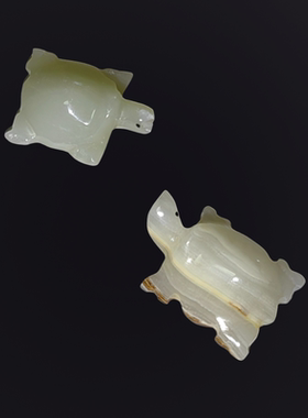 九卿 天然玉石乌龟长寿龟龙头龟玉雕可爱摆件创意家居孩子送礼