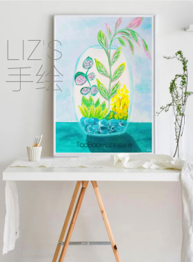 liz手绘油画ins鲜花卉沙发背景墙