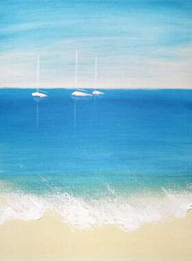 帆船地中海风沙发背景墙手绘油画
