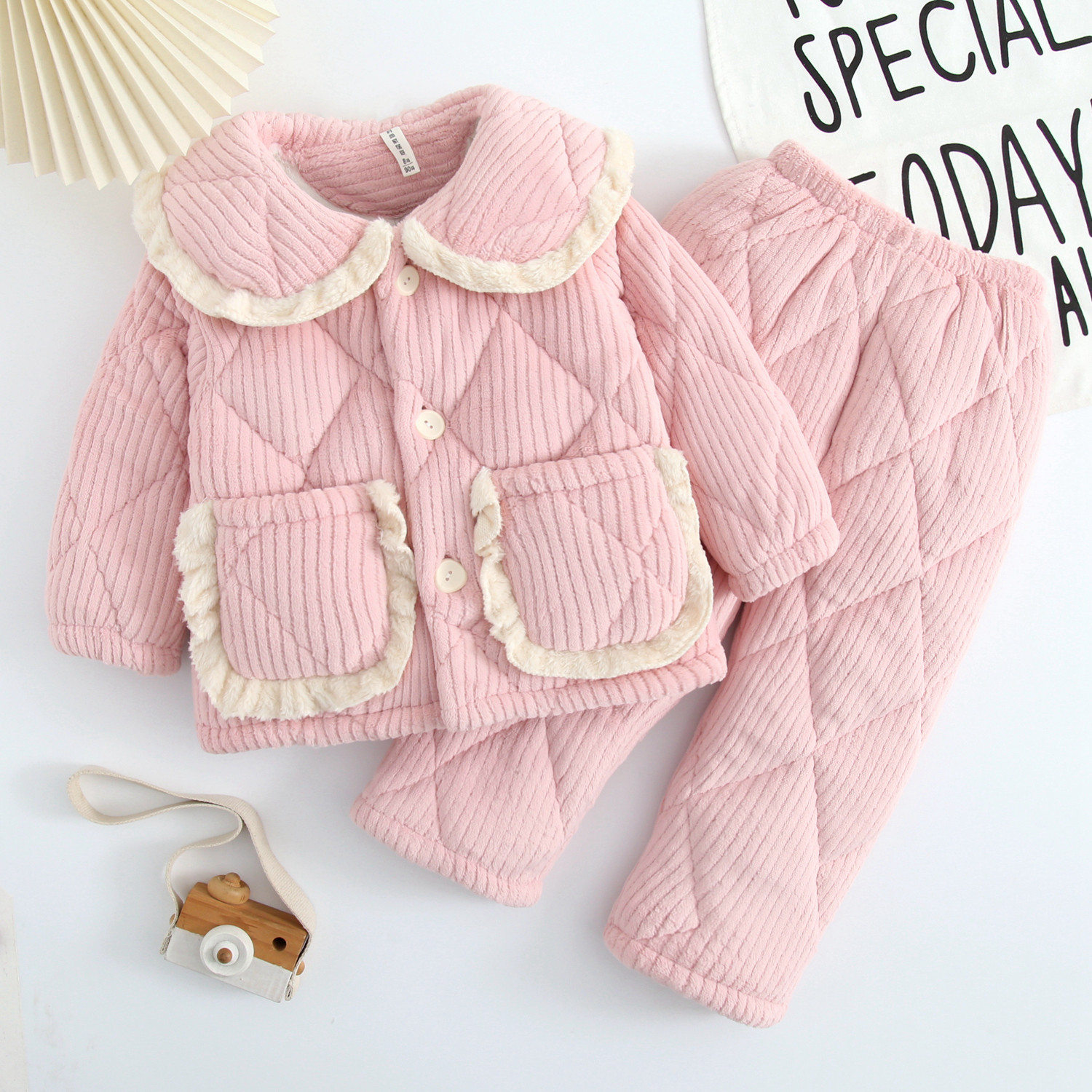 儿童冬季三层夹棉加厚法兰绒家居服套装女孩小宝宝珊瑚绒保暖睡衣,淘宝优惠券,粉丝福利购,淘宝优惠卷