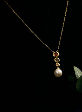 SOL DE VERANO蕃秀小众设计灵动彩色锆石珍珠吊坠毛衣链轻奢礼物