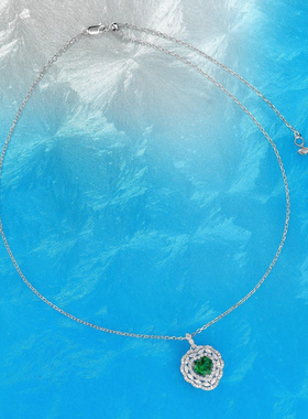 Witther满钻围镶祖母绿爱心项链女轻奢高级感925银绿宝锁骨链秋冬