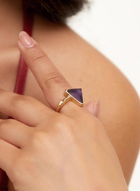 SOL DE VERANO蕃秀原创天然紫水晶三角戒指精致轻奢复古送女友