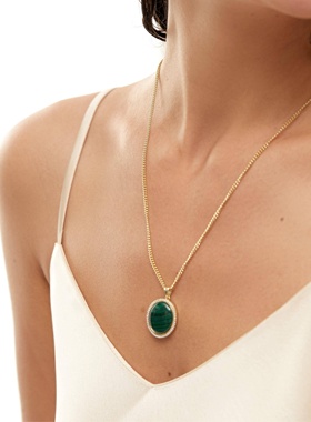 SOL DE VERANO蕃秀赞比亚极萃孔雀石项链纯银镀金高级复古大气