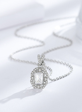 Witther原创设计满钻方糖蓝托帕石锁骨链925银蓝宝吊坠高级感项链