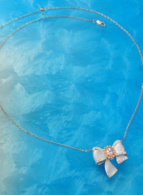 Witther原创设计甜美粉钻蝴蝶结项链女小众925银拉丝吊坠秋冬新款