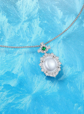 Witther围镶鸽子蛋面天然水沫玉项链高级感中式国风绿玉髓锁骨链