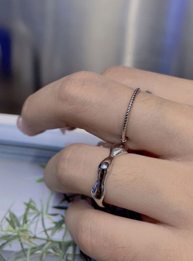 Witther原创设计戒指女时尚复古不规则波浪纹S925纯银开口指环女