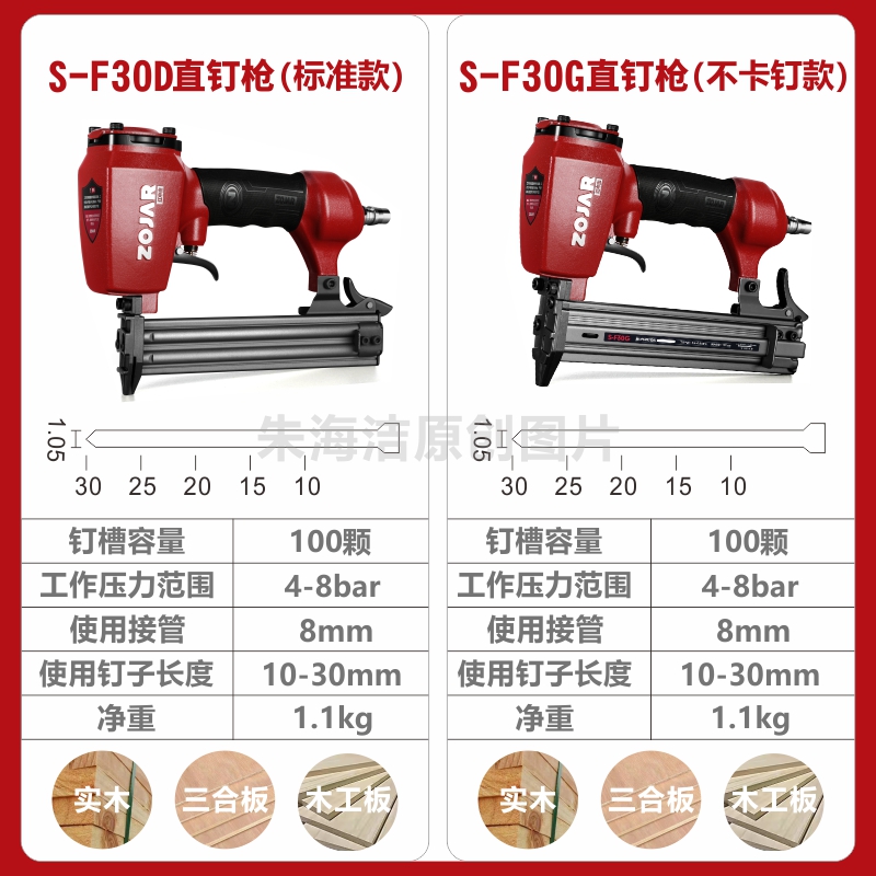 枪王红ZOJAR气动f30不卡钉枪打钉机出口品质木工装修射排钉抢 - 图2