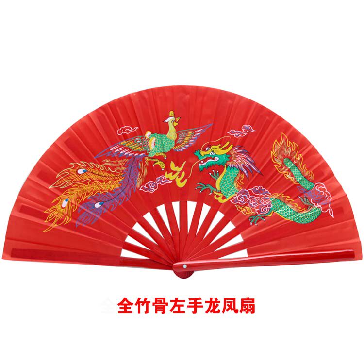 清语竹骨太极扇响扇表演扇练功扇子红色武术扇功夫扇竹骨一尺扇