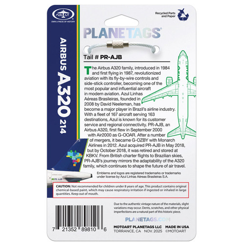 PLANETAGS巴西蔚蓝航空Azul空客A320飞机蒙皮钥匙扣民航礼物文创 - 图0