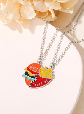 二人拼接项链仿食物吊坠闺蜜饰品