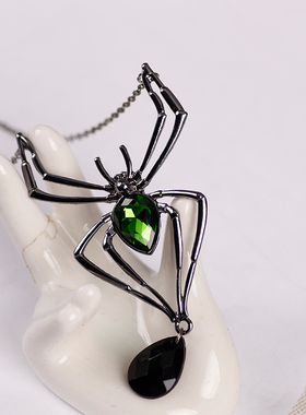 欧美时尚个性女蜘蛛绿色毒液项链夸张万圣节配饰短款锁骨链礼物潮