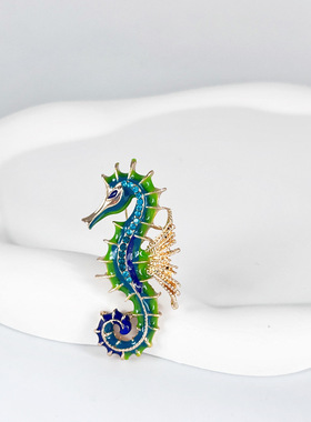 复古釉彩海马仿珐琅胸针彩绘