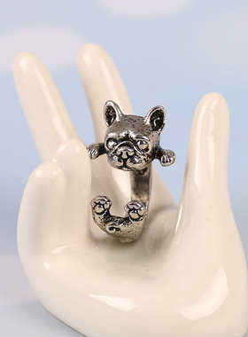 欧美风复古生肖狗动物情侣对戒