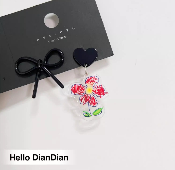 Hello DianDian 韩国小众设计师不对称蝴蝶结花朵可爱渡假风耳环 - 图0