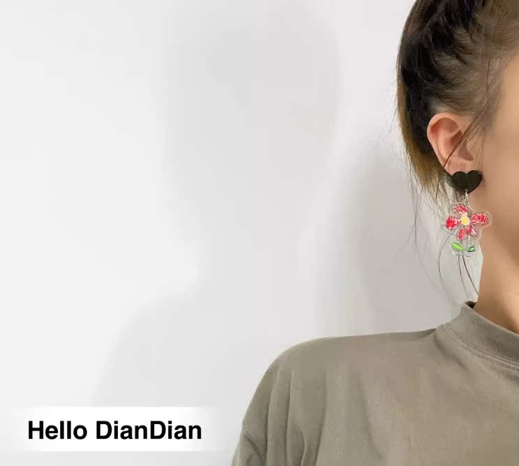 Hello DianDian 韩国小众设计师不对称蝴蝶结花朵可爱渡假风耳环 - 图3