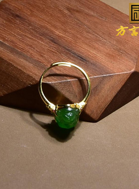 方言碧玉菠菜绿貔貅戒指