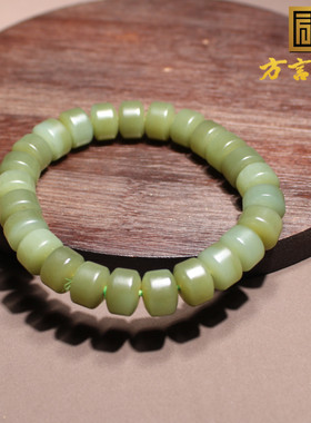 沙枣青籽料带白皮11mm车轮珠手串