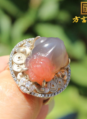 南红绯红玛瑙双色16MM戒指手饰