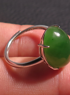 大动作方言和田玉俄罗斯老坑料阳绿碧玉925银镶可调节正品戒指X7