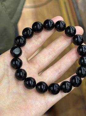 好油润方言和田玉精品佩戴温润新疆黑青籽料12mm圆珠手串手链O