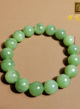 俄罗斯碧玉果绿猫眼12mm圆珠手串