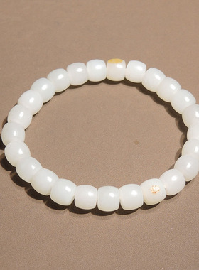 惊呆了方言品牌和田玉精品新疆黄沁皮白玉卡 8mm老型珠手链手串h0