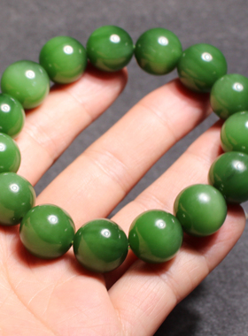 俄罗斯高油细无结构碧玉阳绿手串