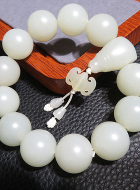 嗨翻方言精品和田玉珍品级新疆玉龙河产羊脂白玉籽料卡16mm手串w