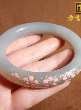 青海料烟紫景泰蓝桃花粉57mm手镯