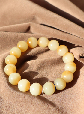 新疆且末糖玉聚宝盆12mm圆珠手链